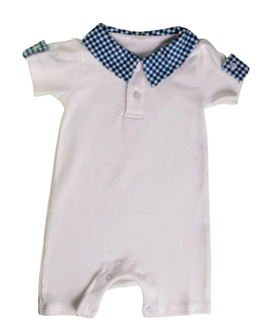 Romper Botõezinhos Gola Xadrez Celeste - Jouer 100% Pima Peruano