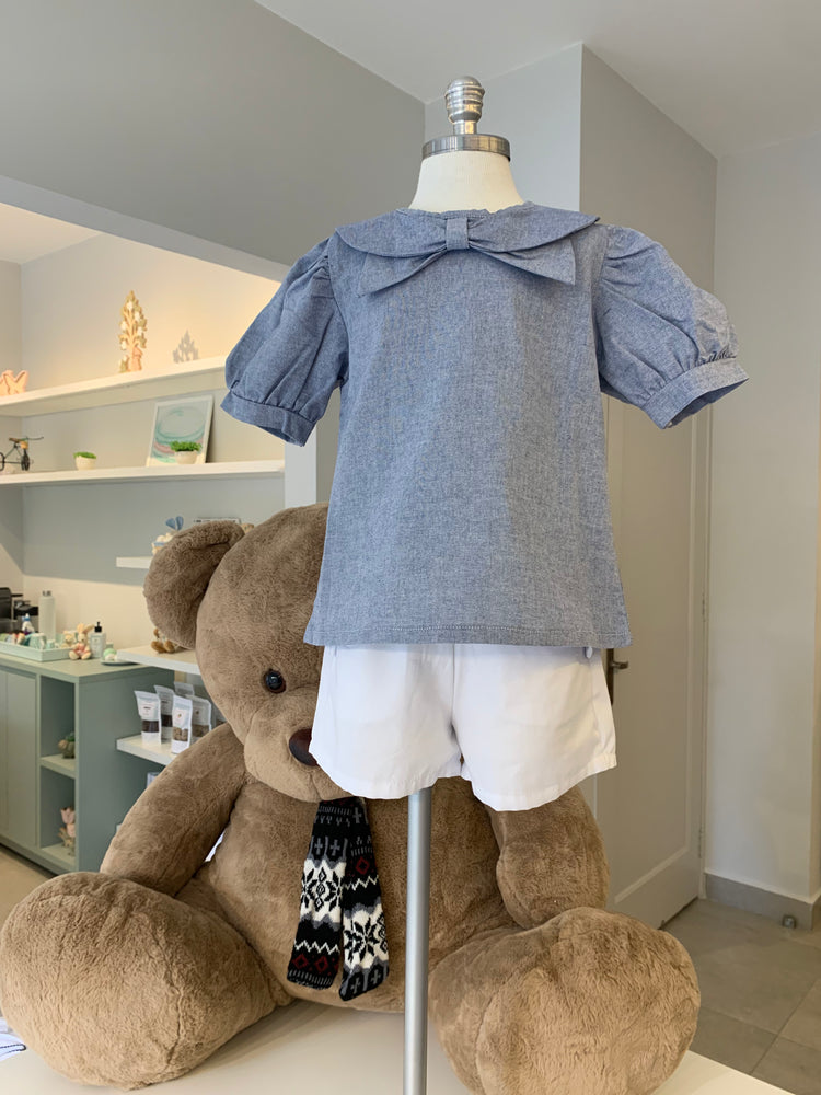Blusa Nath Azul Jeans Manga Curta  Classique