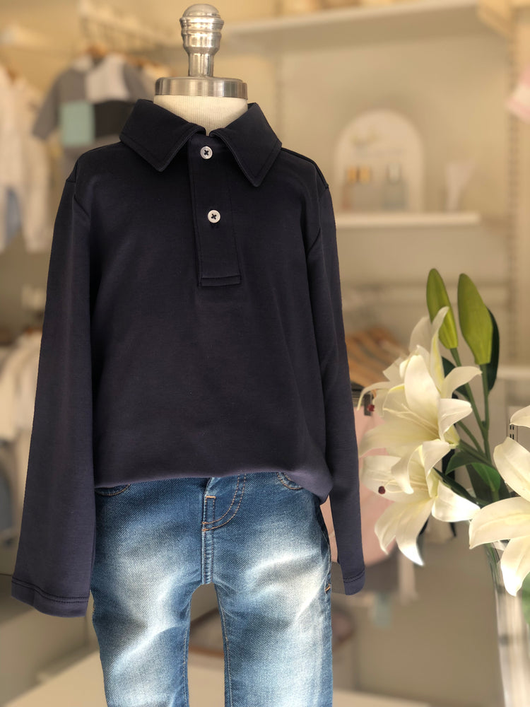 Camisa Polo ML - Azul Marinho Liso - 100% Pima Peruano