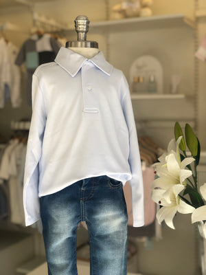 Camisa Polo ML - Celeste Liso - 100% Pima Peruano