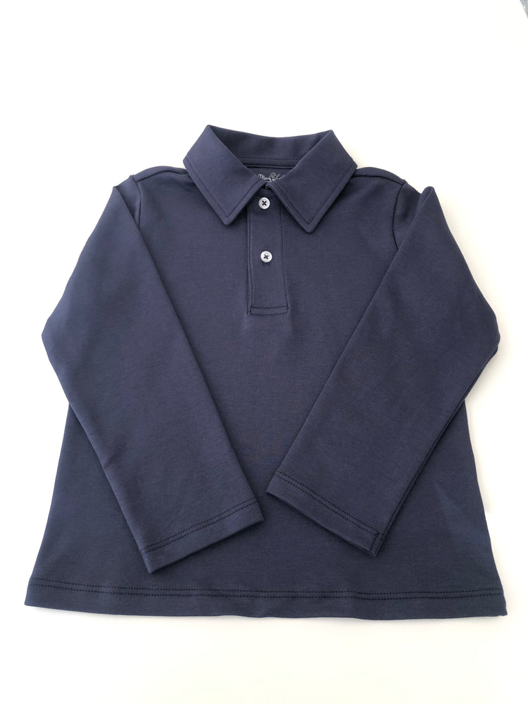 Camisa Polo ML - Azul Marinho Liso - 100% Pima Peruano