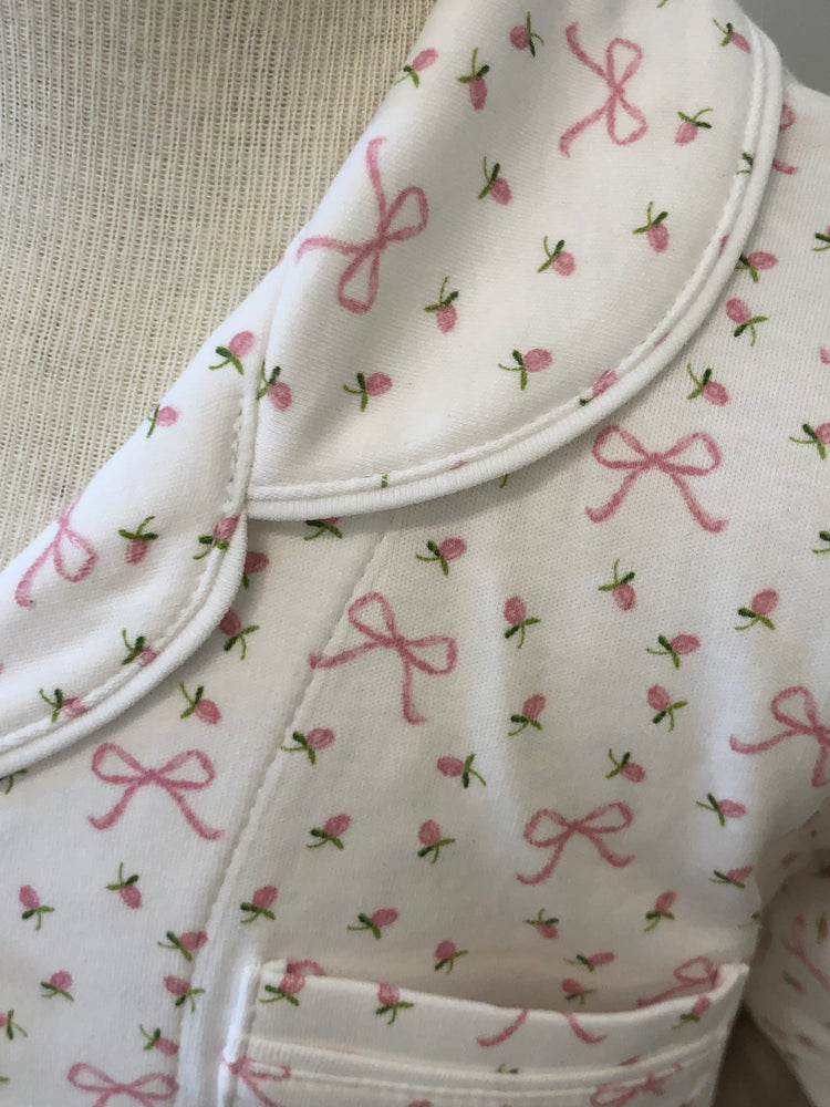 Pijama Botoes Blusa e Shorts MC - Laco e Florzinha 100% Pima Peruano