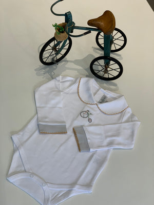 Body Bebê Bicyclette Blanc em Algodão Pima Peruano - Bébé Enchanté