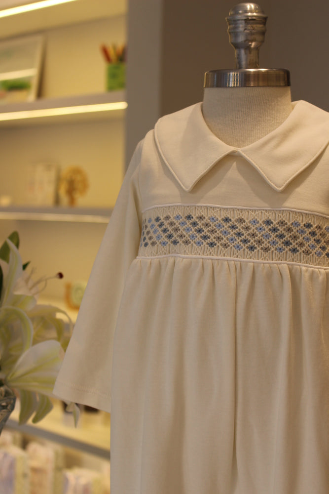 Macacão Smock Off-White  s/ Pés Pontos Nino - Jouer 100% Pima Peruano