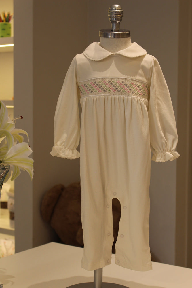 Macacão Smock Off-White s/ Pés Pontos Nina- Jouer 100% Pima Peruano