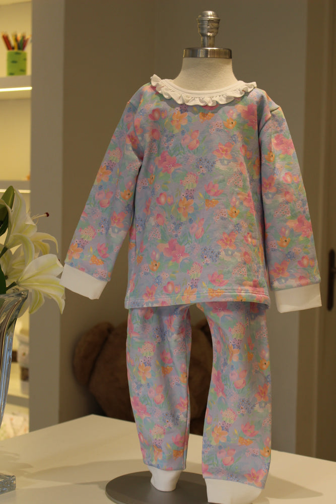 Pijama Flanelado Blusa e Calca ML - Aquarela Menina 100% Pima Peruano