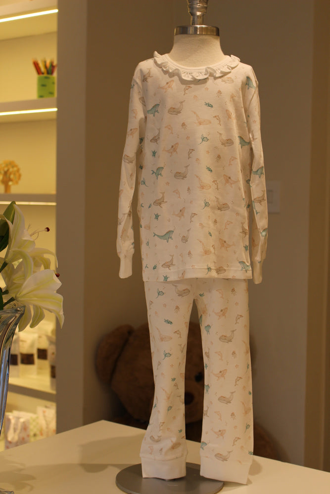 Pijama Blusa e Calca ML - Baleias Menina 100% Pima Peruano