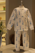 Pijama Flanelado Blusa e Calca ML - Girafa Azul 100% Pima Peruano