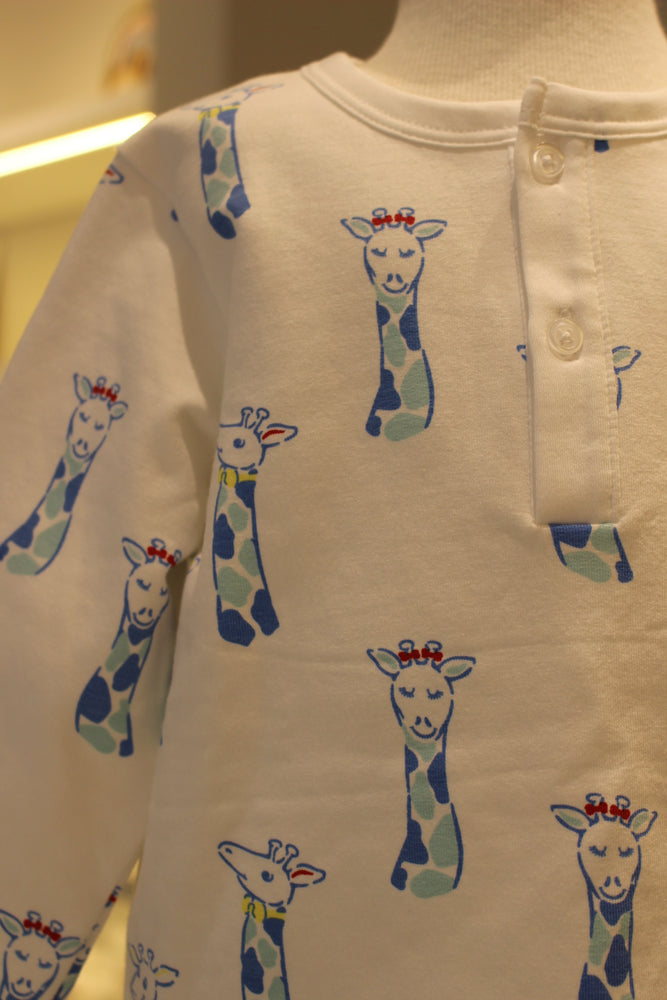 Pijama Flanelado Blusa e Calca ML - Girafa Azul 100% Pima Peruano