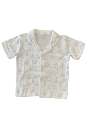 Pijama Botoes Blusa e Shorts MC - Barco e Boia 100% Pima Peruano