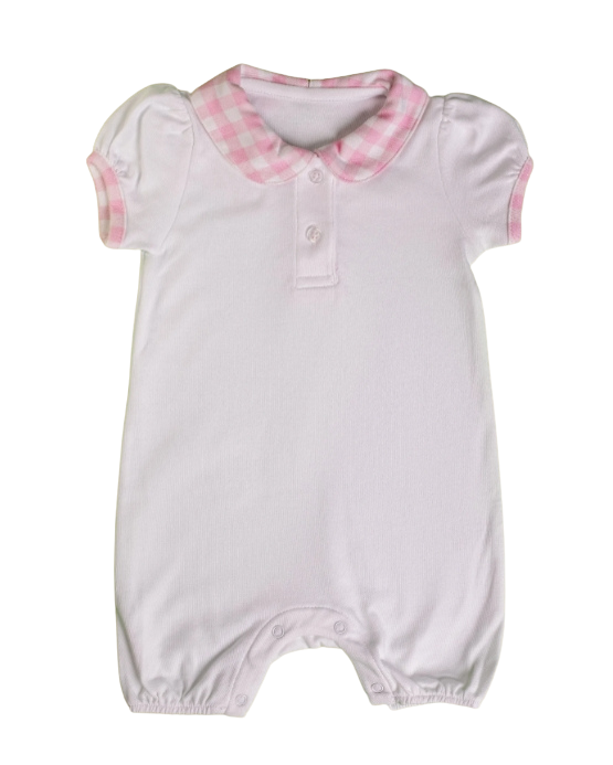 Romper Botõezinhos Gola Xadrez Rosa - Jouer 100% Pima Peruano