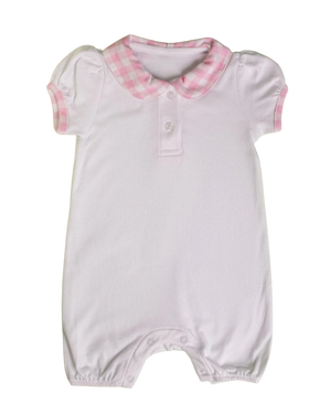 Romper Botõezinhos Gola Xadrez Rosa - Jouer 100% Pima Peruano