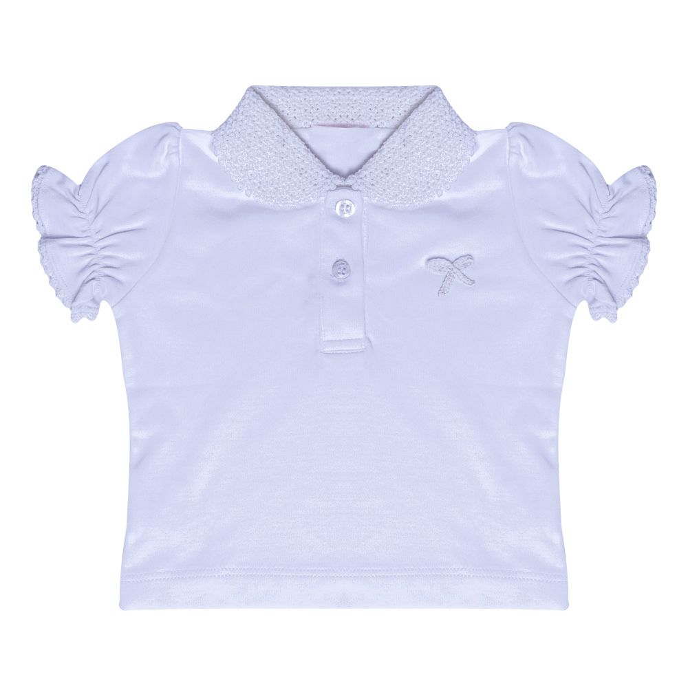 Camisa Polo Branca Bordada com Gola em Crochê - 100% Algodão Pima Peruano - MON ENFANT-Bébés et Petits