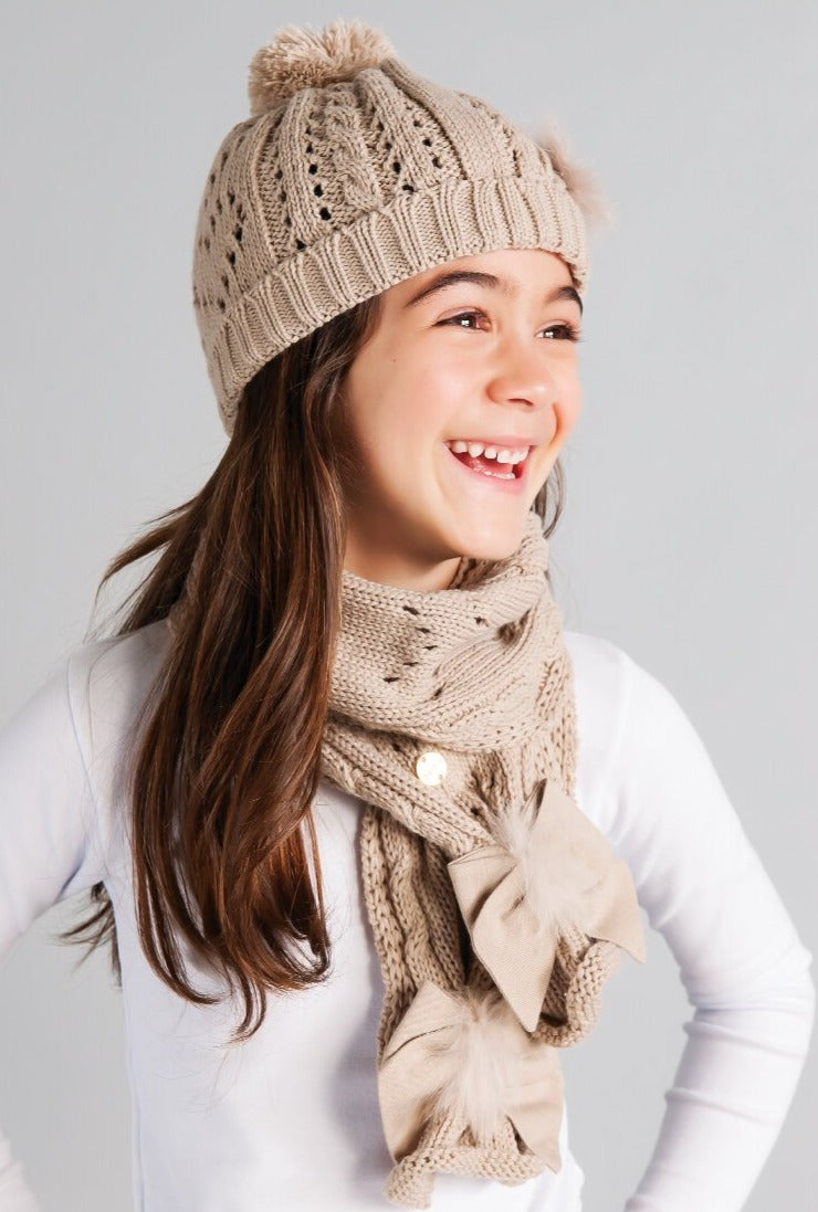 Gorro Coração Caqui em Tricot - Petit Chérie Collection - MON ENFANT-Bébés et Petits