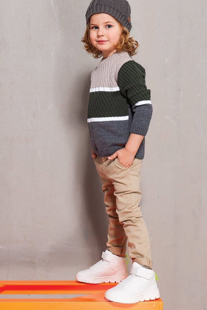 Suéter em Tricot Listrado Tricolor - Bébés Collection - MON ENFANT-Bébés et Petits
