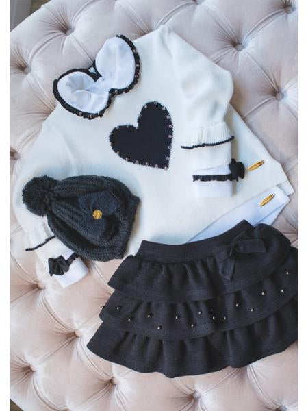 Suéter Off White em Malha Coração com Pérolas - MON ENFANT-Bébés et Petits