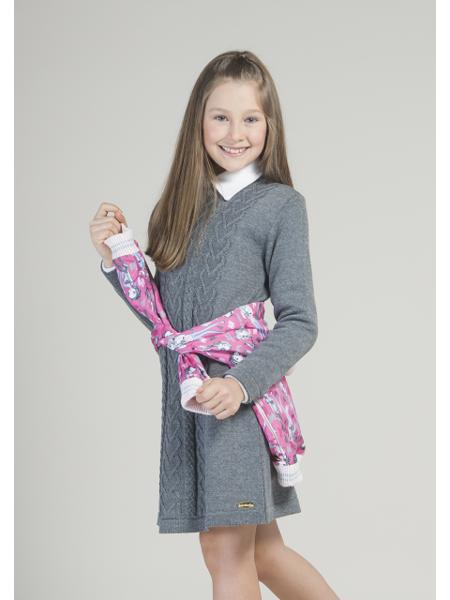 Vestido em Tricô Trança Rosa Light - Linha Kids Nina - MON ENFANT-Bébés et Petits