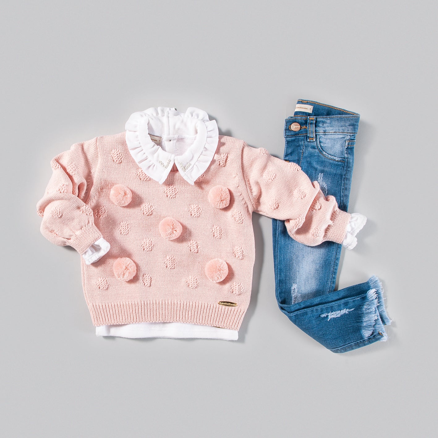 Suéter em Tricot Poá Pompom Rosa Light - MON ENFANT-Bébés et Petits