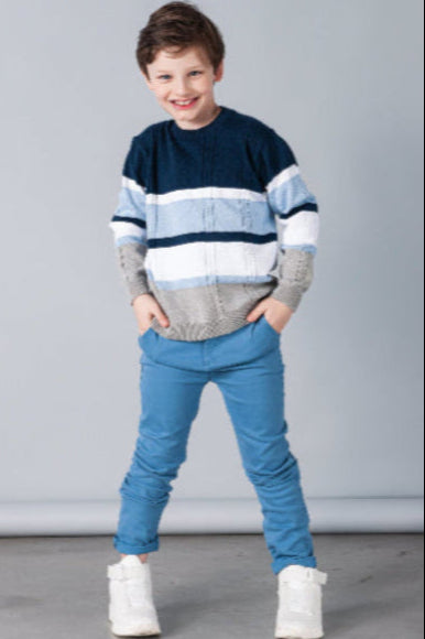 Suéter em Tricot Listrado Azul Marinho - Linha Kids Nino - MON ENFANT-Bébés et Petits