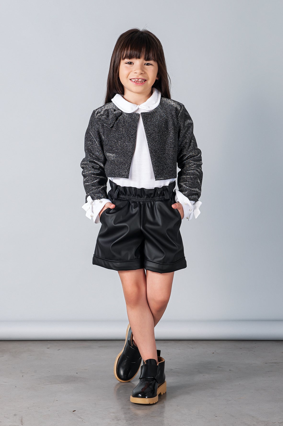 Casaco Cropped Brilho Prata - Enfants Collections - MON ENFANT-Bébés et Petits