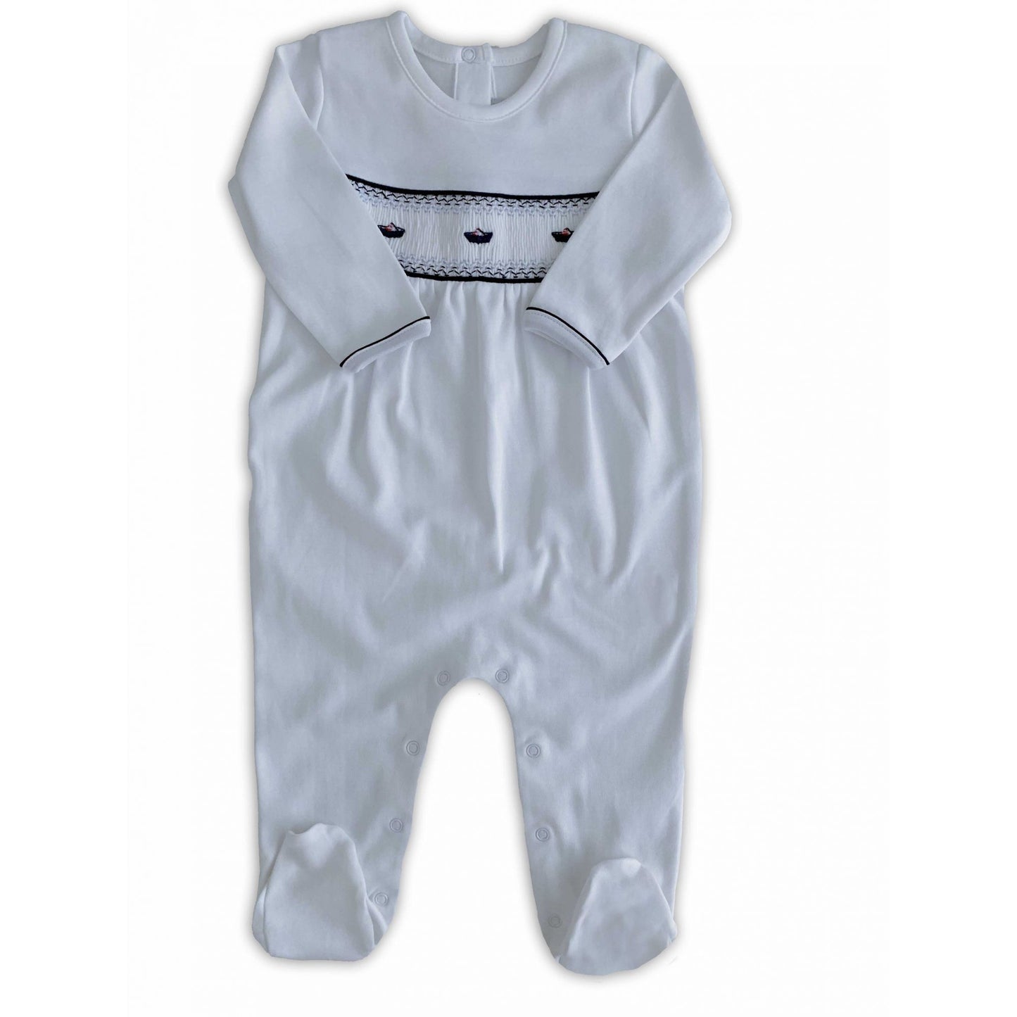 Macacão Smock Branco Menino - 100% Algodão Pima Peruano - MON ENFANT-Bébés et Petits