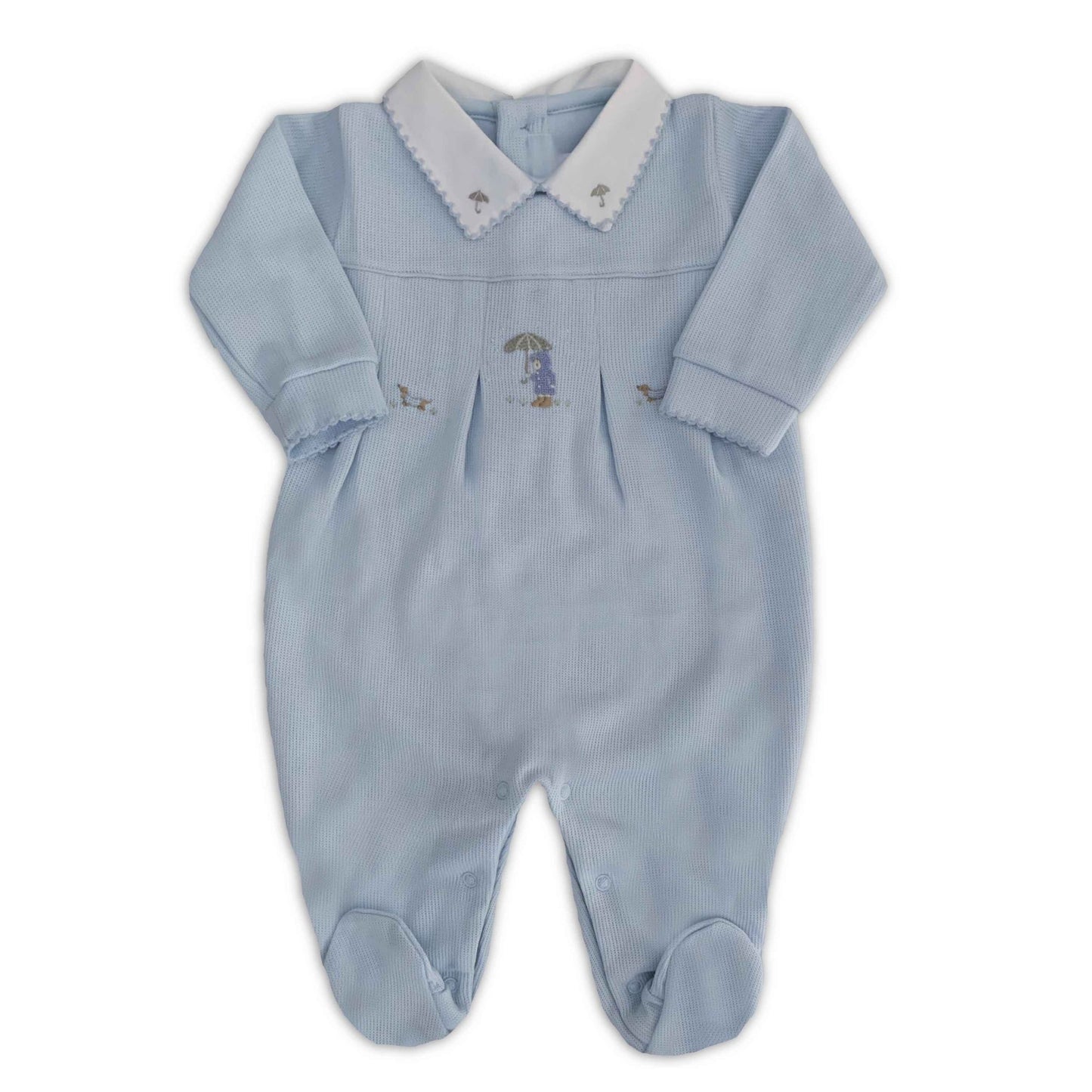 Macacão Celeste Menino Bordado à Mão - 100% Algodão Pima Peruano - MON ENFANT-Bébés et Petits