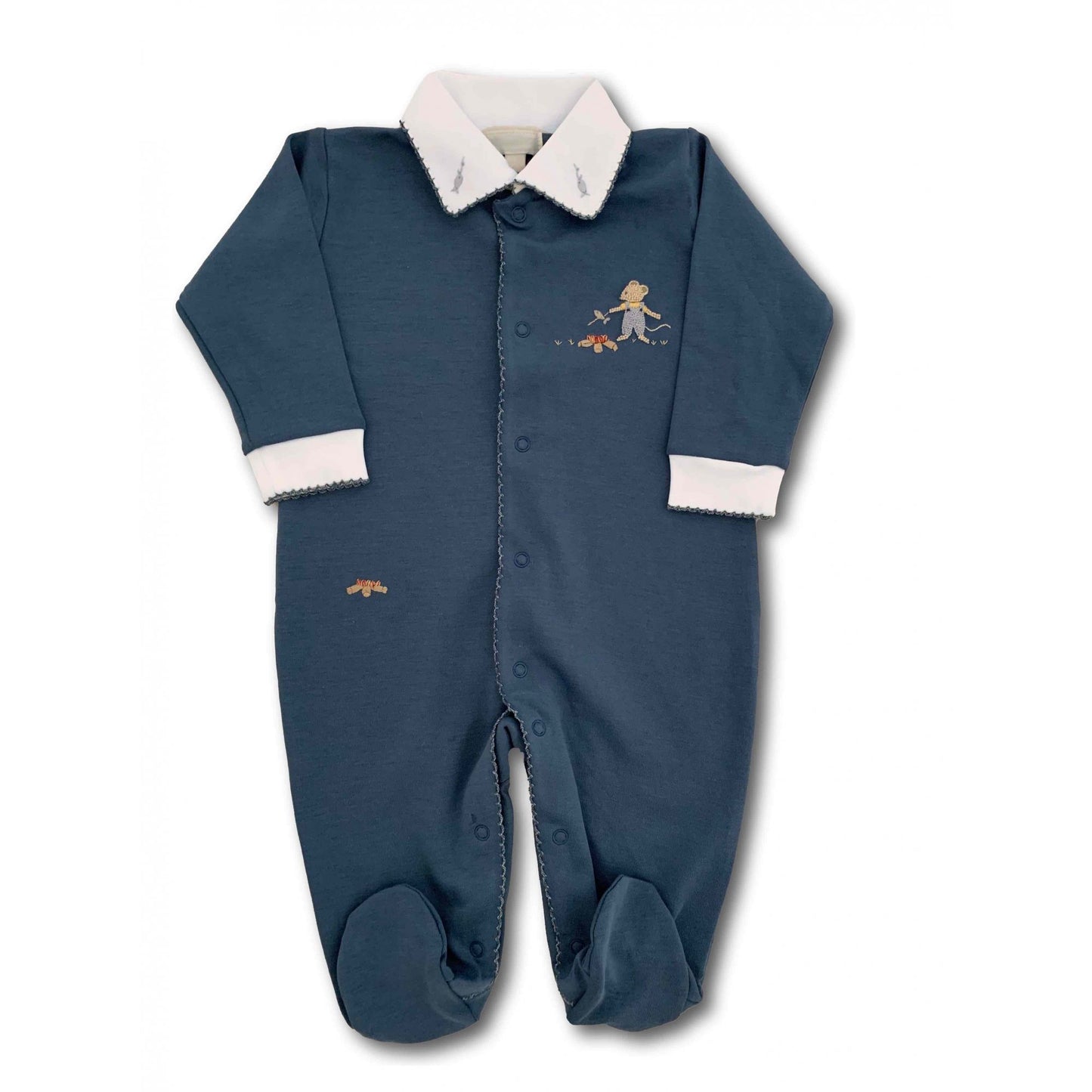 Macacão Azul Petróleo Menino Bordado à Mão - 100% Algodão Pima Peruano - MON ENFANT-Bébés et Petits