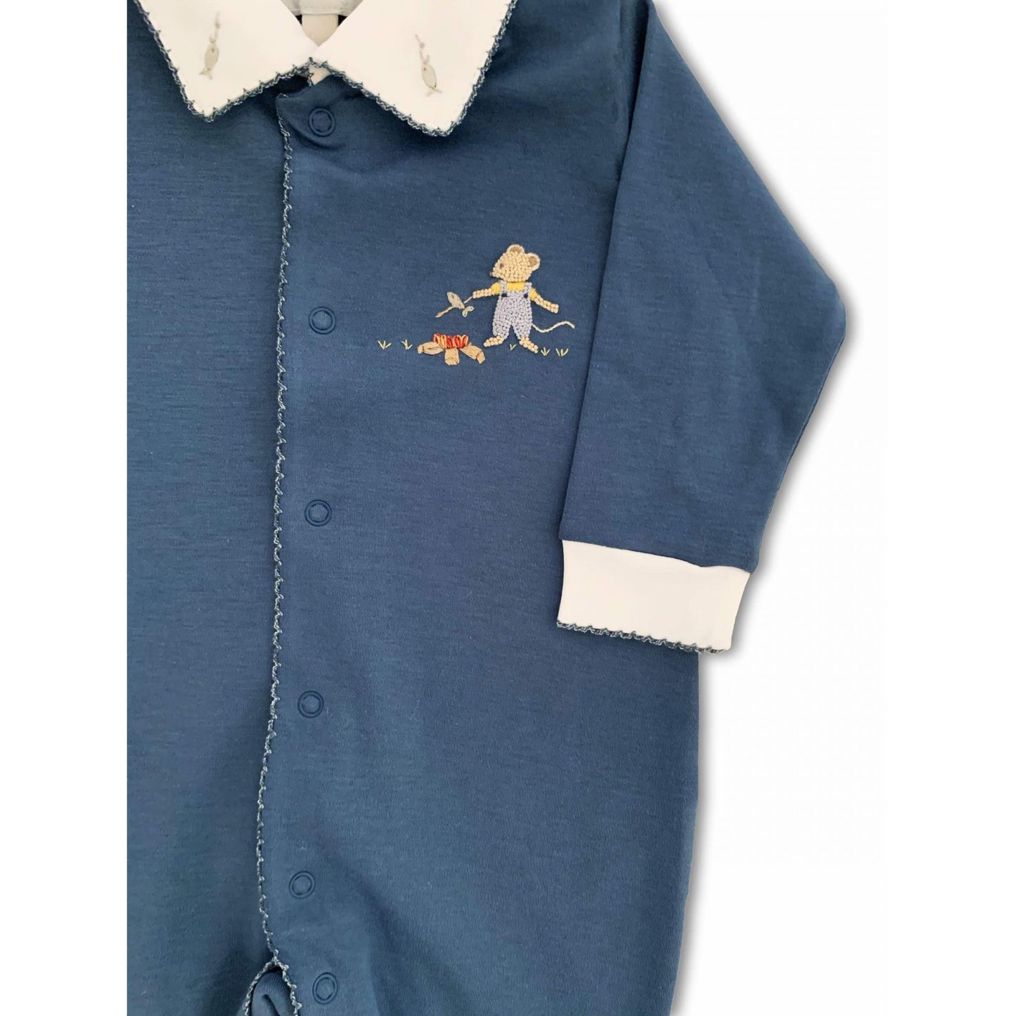 Macacão Azul Petróleo Menino Bordado à Mão - 100% Algodão Pima Peruano - MON ENFANT-Bébés et Petits