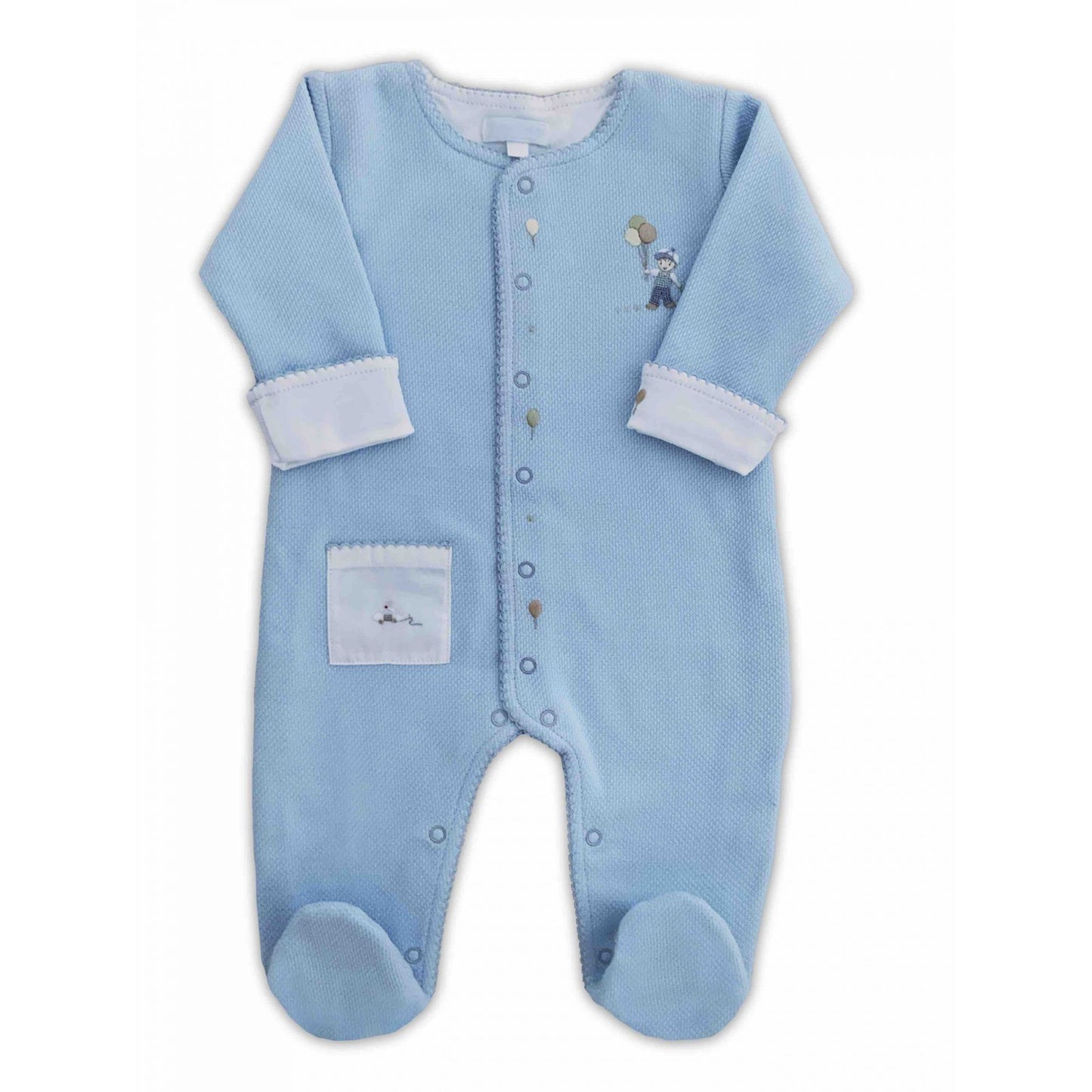 Macacão Celeste Menino Bordado à Mão - 100% Algodão Pima Peruano - MON ENFANT-Bébés et Petits