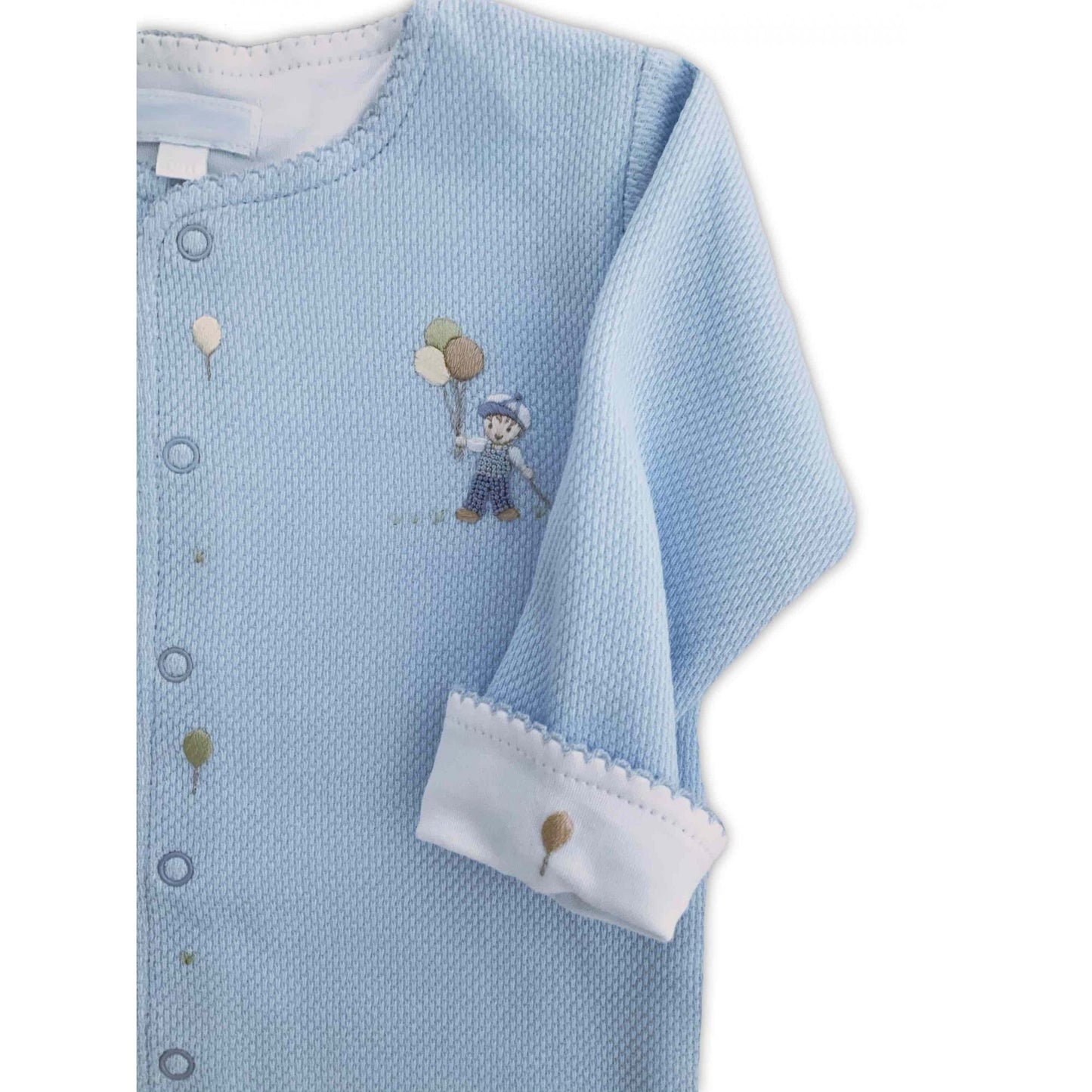 Macacão Celeste Menino Bordado à Mão - 100% Algodão Pima Peruano - MON ENFANT-Bébés et Petits