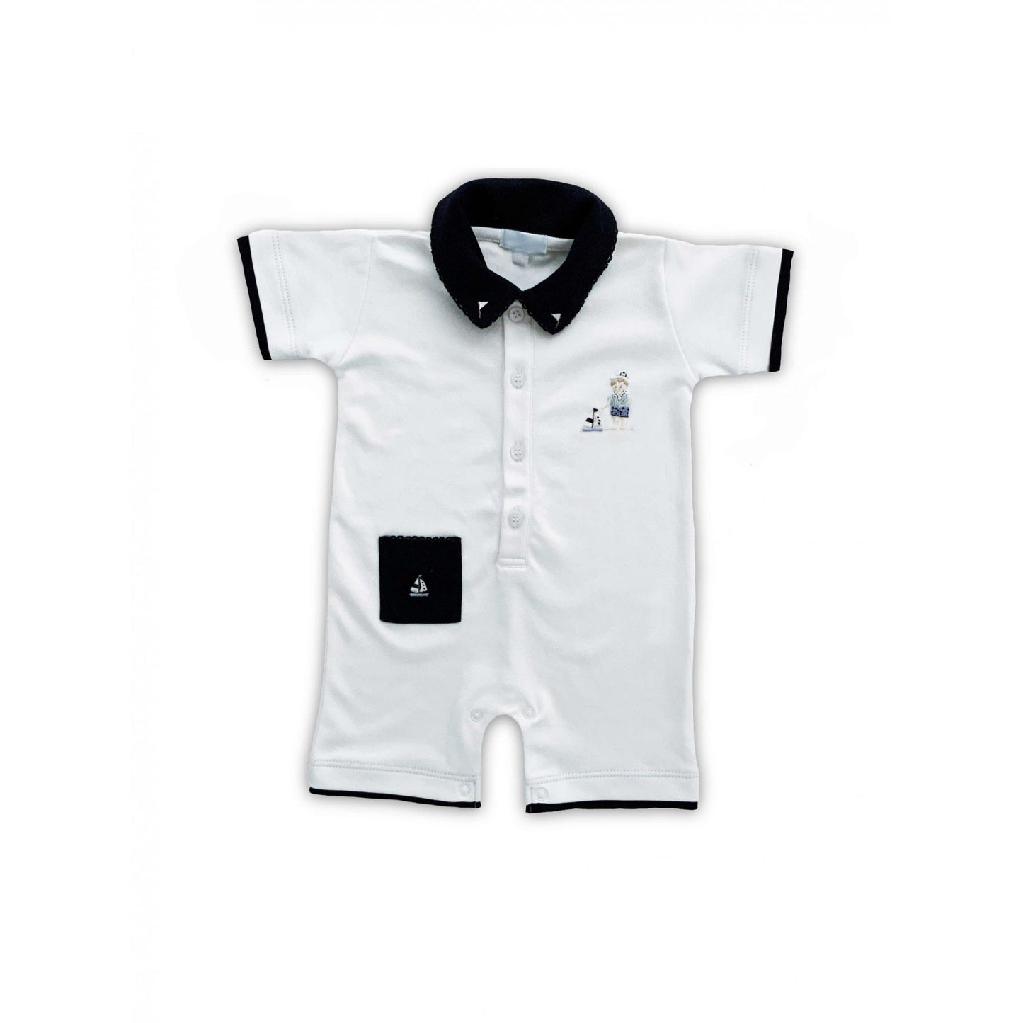 Romper Branco Menino Bordado à Mão - 100% Algodão Pima Peruano - MON ENFANT-Bébés et Petits