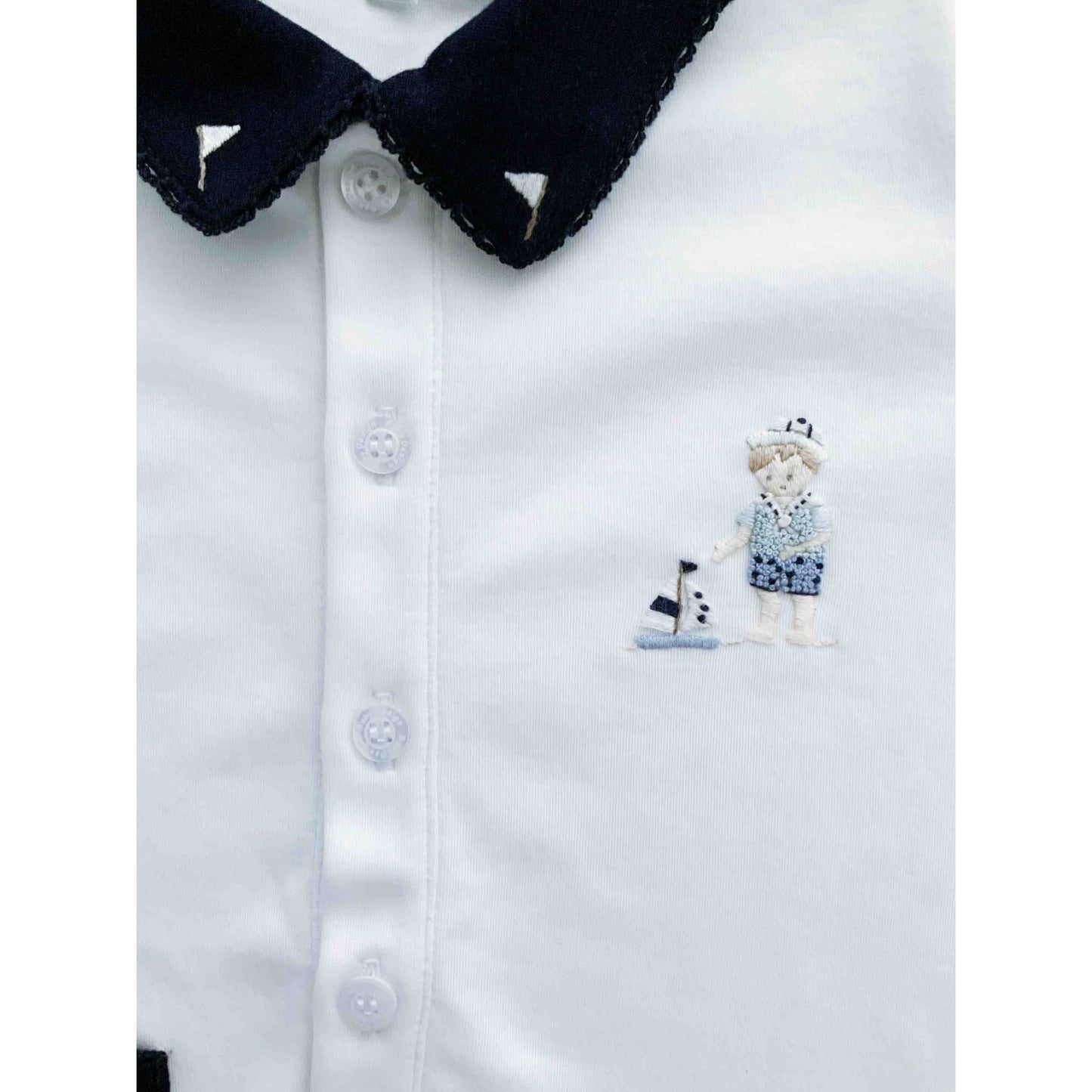 Romper Branco Menino Bordado à Mão - 100% Algodão Pima Peruano - MON ENFANT-Bébés et Petits