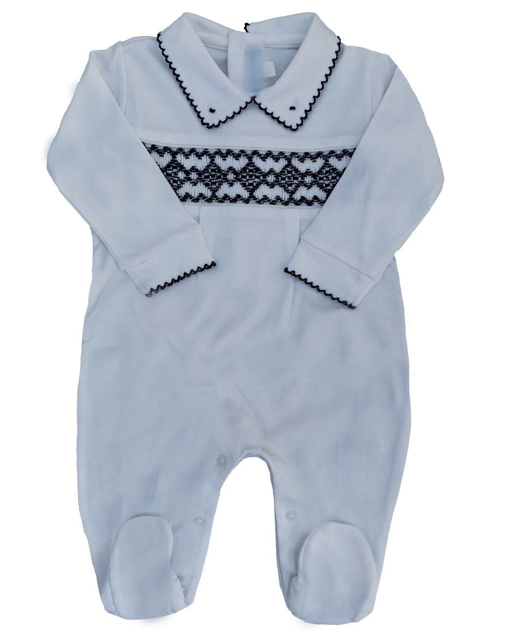 Macacão Branco Menino Smock Marinho - 100% Algodão Pima Peruano - MON ENFANT-Bébés et Petits