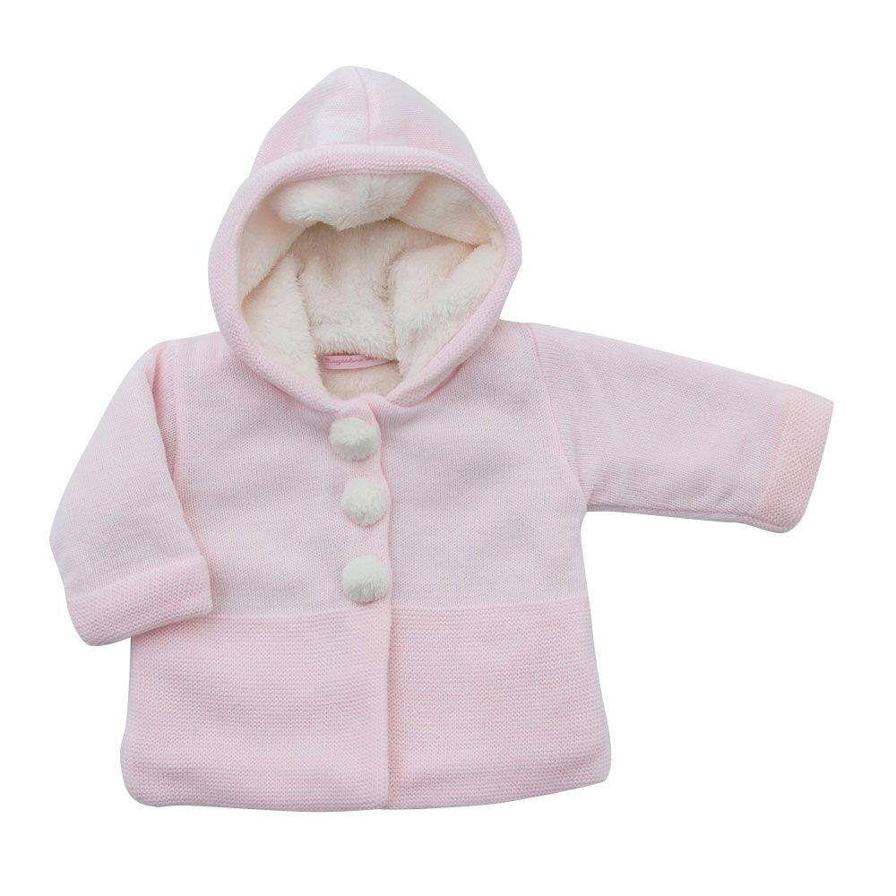 Casaco Forrado de Pêlo em Tricot Argentino - cor rosa - MON ENFANT-Bébés et Petits
