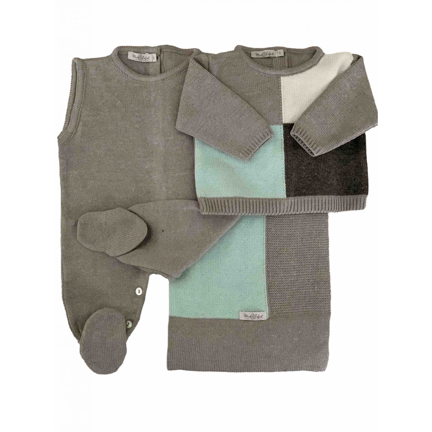 Conjunto de Macacão e Cardigan em Tricot Visconde - MON ENFANT-Bébés et Petits