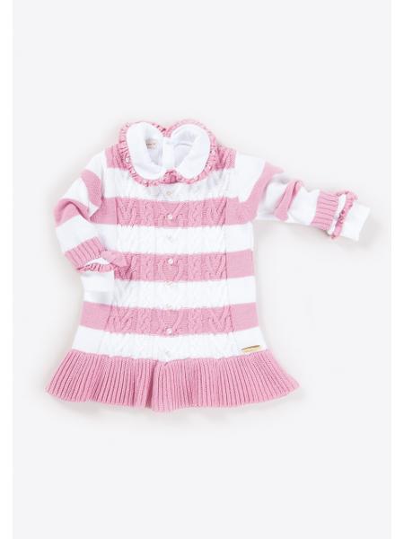 Vestido Trança Branco e Rosa Buque - MON ENFANT-Bébés et Petits