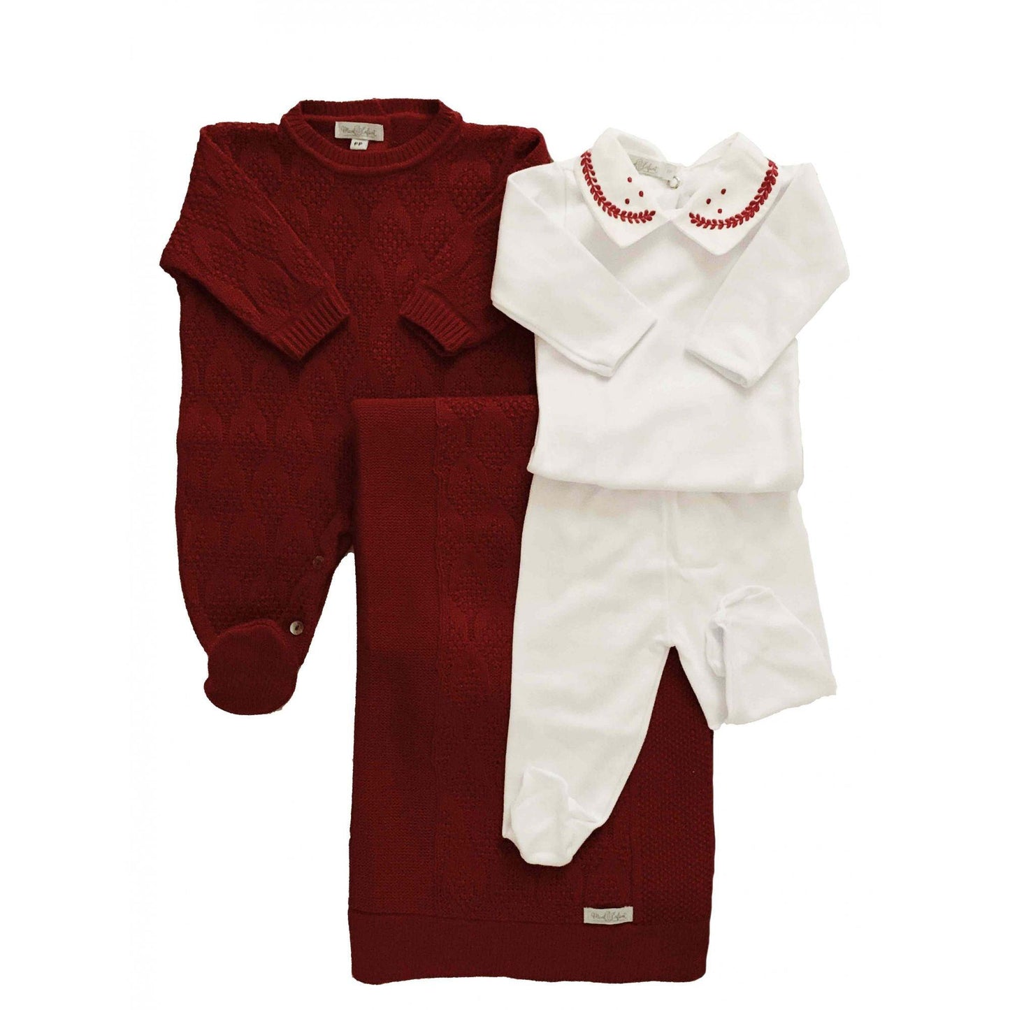 Conjunto Saída da Maternidade em Tricot Coleção Alecrim Cereja - MON ENFANT-Bébés et Petits