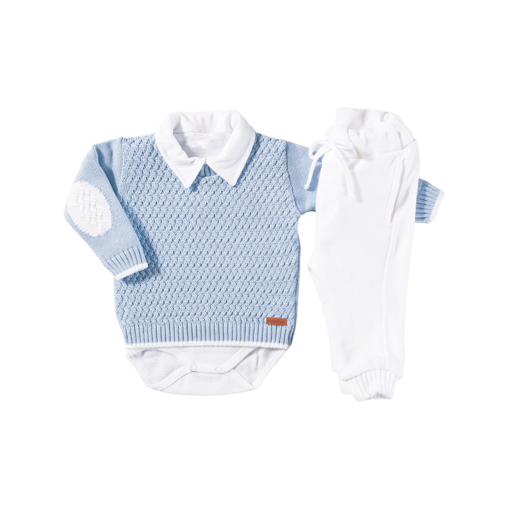 Suéter em Tricot Azul Céu - Bébés Collection - MON ENFANT-Bébés et Petits