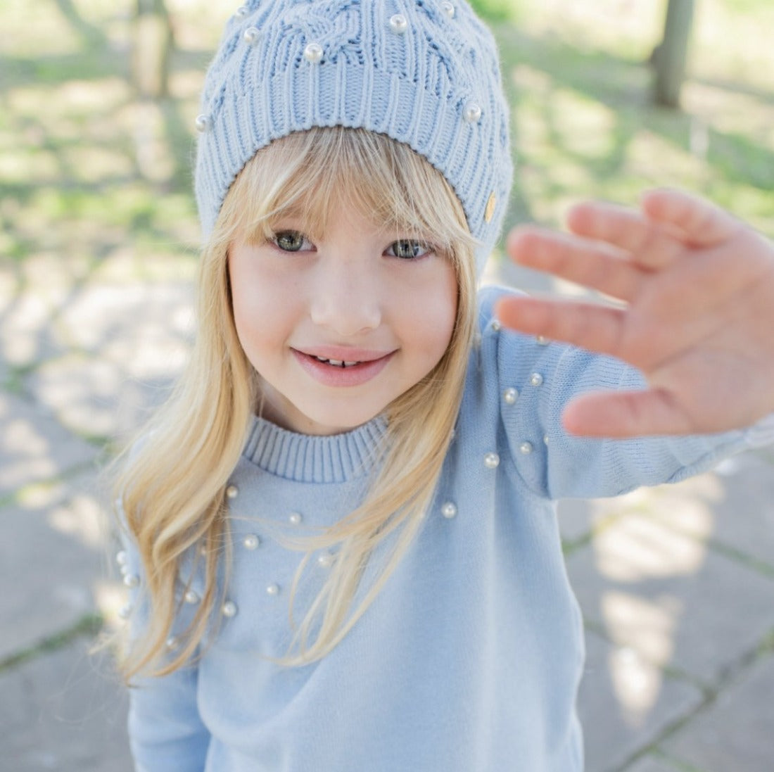 Gorro Pérola Azul Pastel em Tricot - Linha Kids Nina - MON ENFANT-Bébés et Petits