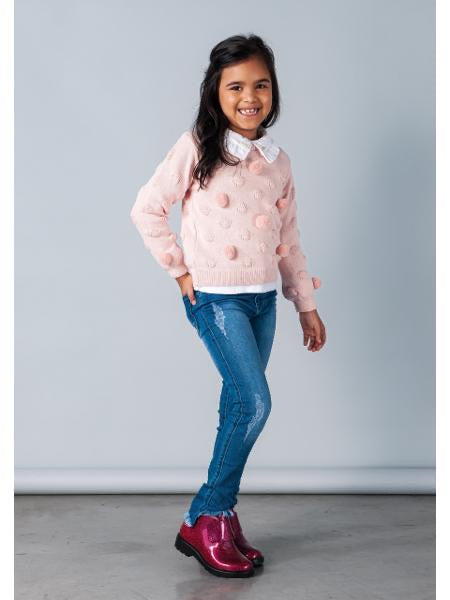 Suéter em Tricot Poá Pompom Rosa Light - MON ENFANT-Bébés et Petits