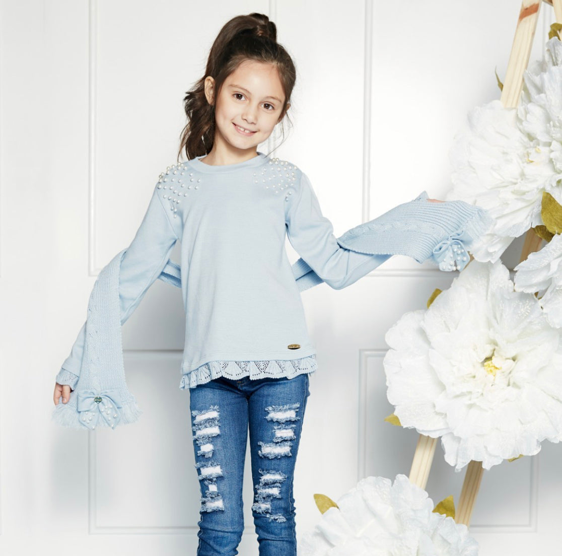 Cachecol Manta Pérola Azul Pastel - Linha Kids Nina - MON ENFANT-Bébés et Petits
