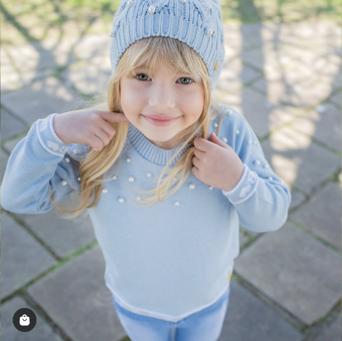 Gorro Pérola Azul Pastel em Tricot - Linha Kids Nina - MON ENFANT-Bébés et Petits