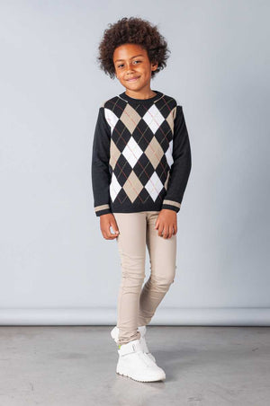 Suéter em Tricot Escocês Preto - Linha Kids Nino